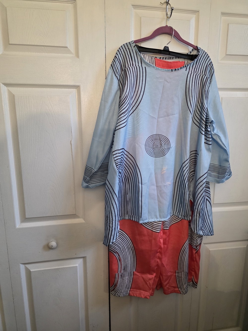 Light Blue & Coral Abstract Tunic Set